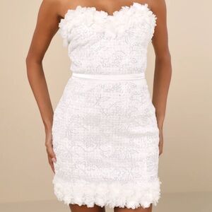 Lulu's Ivory Floral Ideal Party White Sequin Strapless Floral Mini Dress